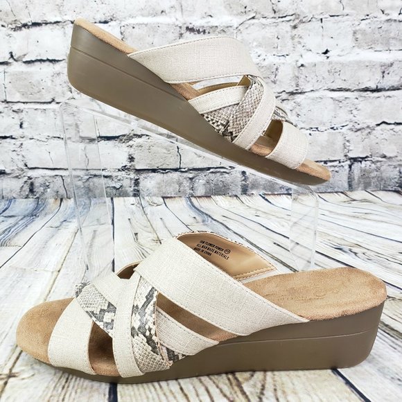 Aerosoles Sandals Women’s 10 M NEW Beige Snakeskin Wedge Slip-On Slide Comfort - Picture 2 of 11